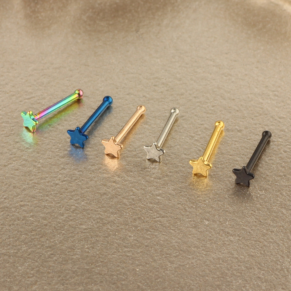 Stainless Steel Nose Nail with Five-Point Star Gem CZ Nose Stud Curved Barbell Lip Eyebrow Piercing Jewelry Wholesale - Image 3
