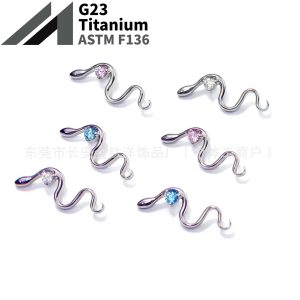 F136 Titanium Snake Inlaid Zircon Earrings Lip Nails Ear Bone Nails Cochlear Nails G23 Titanium Alloy Body Piercing Jewelry