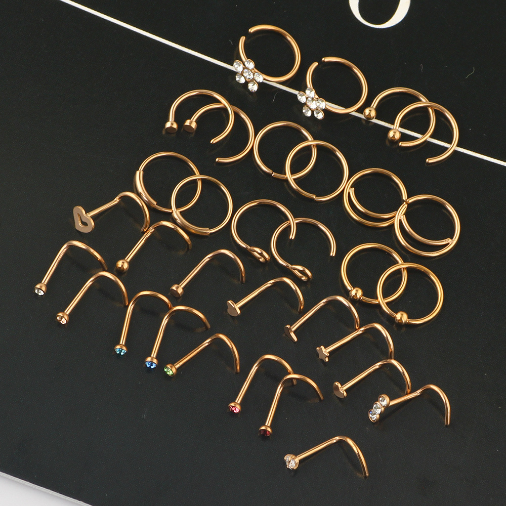 Amazon New Combination Nose Nail Nose Ring Set Stainless Steel Geometric Body Piercing Jewelry - Image 3