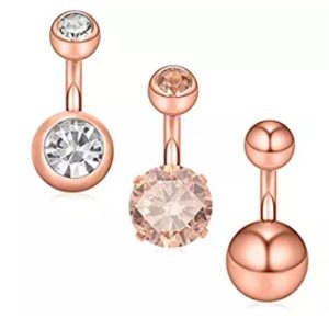 3-Piece Gold Belly Button Ring Set Stainless Steel Zircon Body Piercing Jewelry Wholesale