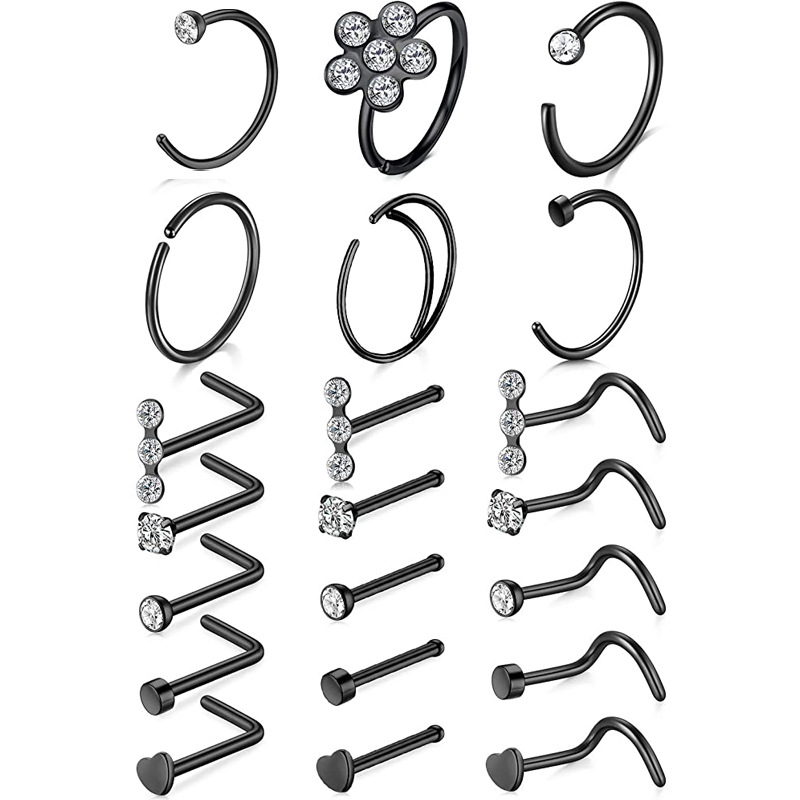 Tide Cool Nose Nail Set with C-Shaped U-Shaped Rings - Stainless Steel Body Piercing Jewelry Kit for Men and Women - Image 2