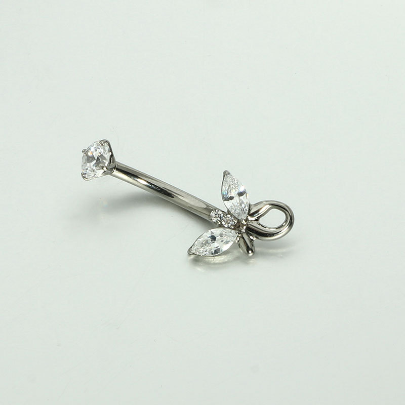 Phoenix Tail Butterfly CZ Marquise Navel Ring - 14G Inner Thread Titanium Belly Button Jewelry - Image 4