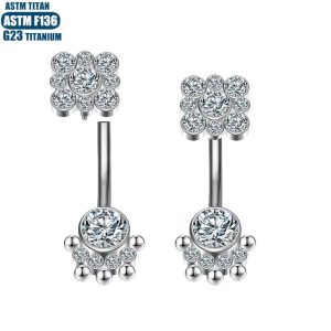 Titanium Full Diamond Navel Ring with Ball End - Internally Threaded 14g Belly Button Piercing Jewelry