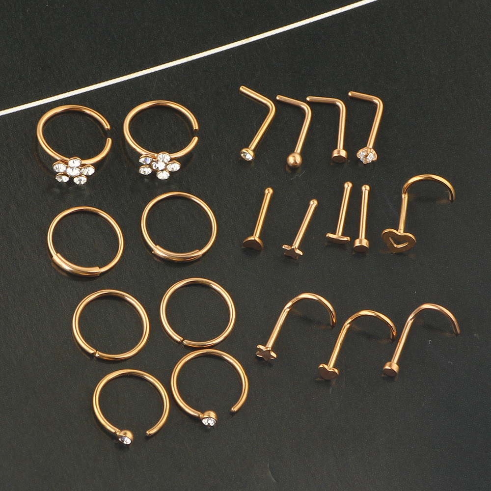 21-Piece Nose Piercing Kit Stainless Steel Geometric Nose Ring Set Body Jewelry - Image 5