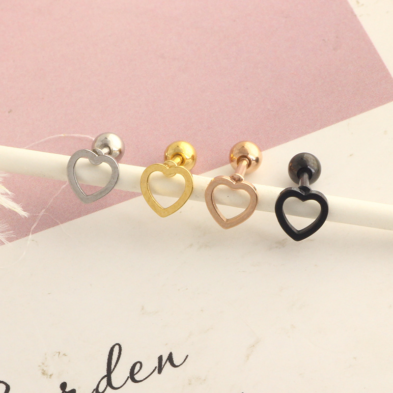 Rose Gold 316L Steel Heart Stud Earring for Cartilage Piercing - Image 4