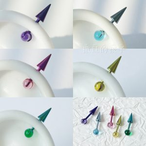 Satan's Child F136 Titanium Alloy Devil Studs Anodized Color-Changing Crystal Ball Spike Earrings
