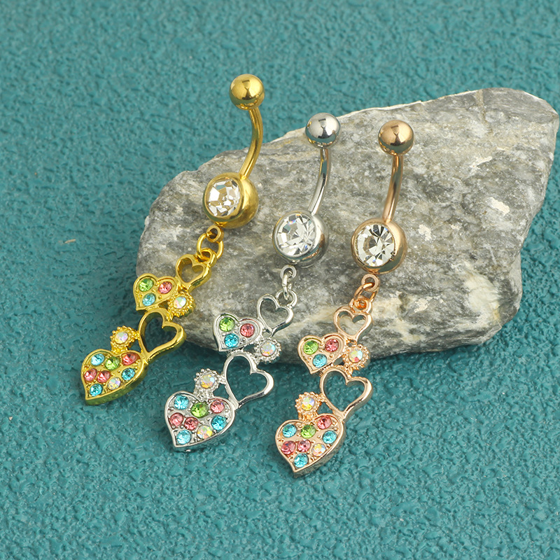 New Color Love Heart Navel Ring Stainless Steel Dangle Belly Button Piercing Jewelry Wholesale - Image 3