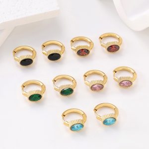 European American Geometric Zircon Inlaid Stud Earrings Stainless Steel 18k Plated Women