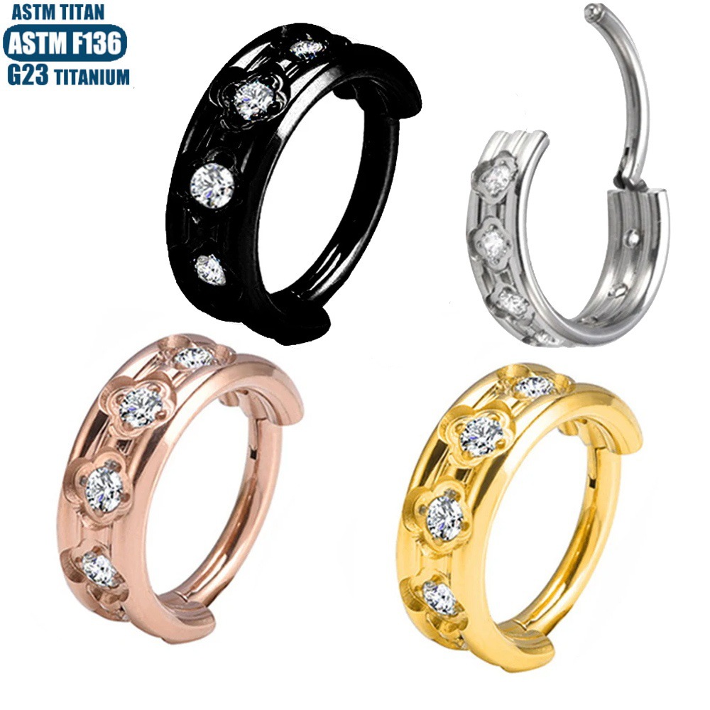 F136 Titanium Alloy Plum Blossom Zircon Earrings Piercing Nose Ring Seamless Closed Ring Nose Piercing Ornament Ring - Image 2