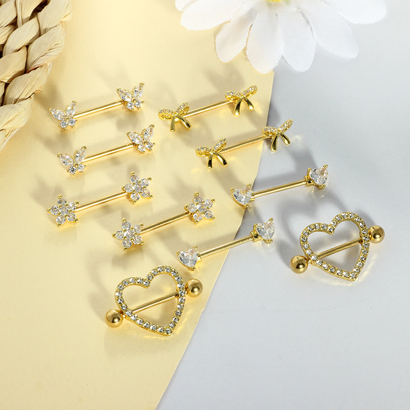 Heart Shape Zircon Belly Button Ring Nipple Shield Nail Cross-Border Love Straight Rod Body Piercing Jewelry in Stock - Image 3