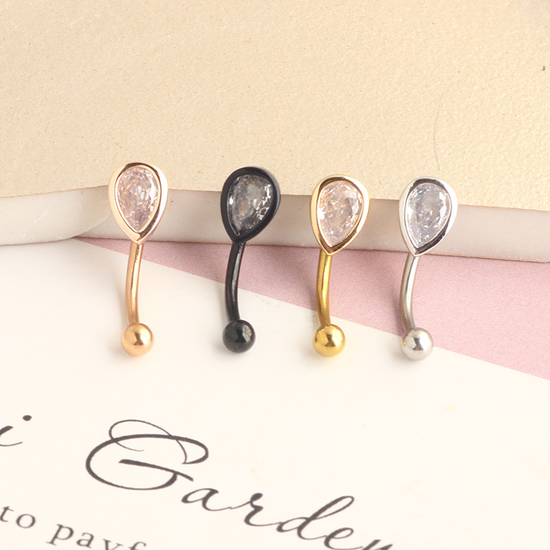 Rose Gold Stainless Steel Micro-Inlaid Zircon Water Drop Ear Nail Screw Curved Barbell Eyebrow Ring Piercing Jewelry - Image 3