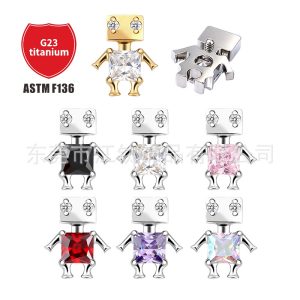 G23 Titanium Robot Zircon Cartilage Stud Earring for Helix Tragus Conch Ear Piercing