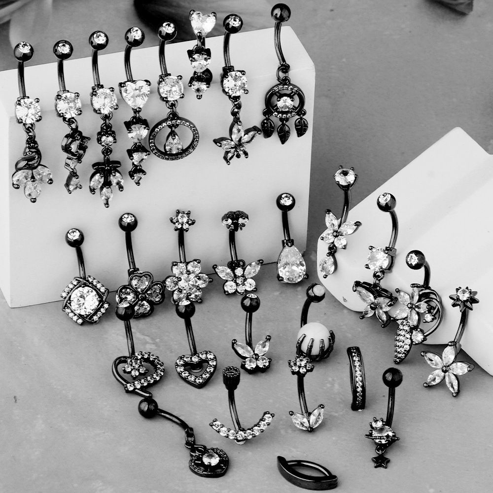 Hot Sale Zircon Black Series Butterfly Pendant Navel Ring 316L Surgical Steel Belly Button Piercing Jewelry - Image 4