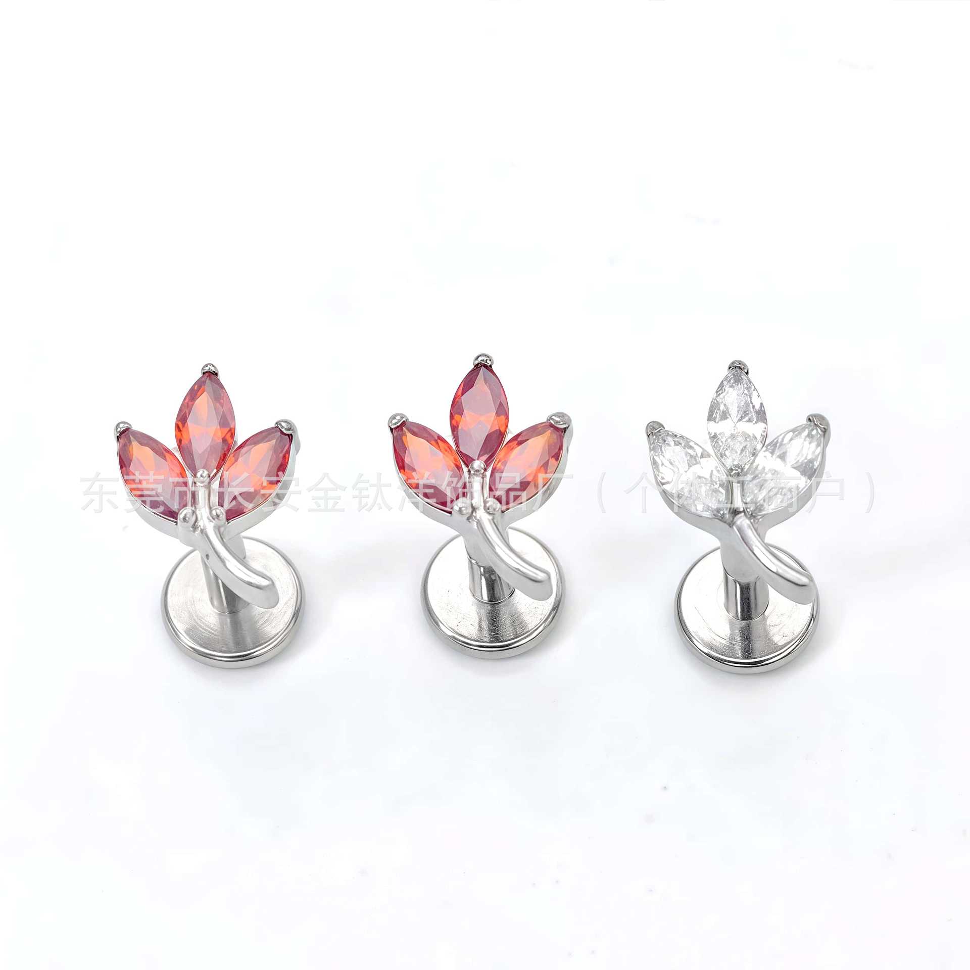 F136 Titanium Internal Thread Three-Horse Eye Leaf Lip Nail Earrings Ear Bone Nail G23 Titanium Alloy Body Piercing Jewelry - Image 2