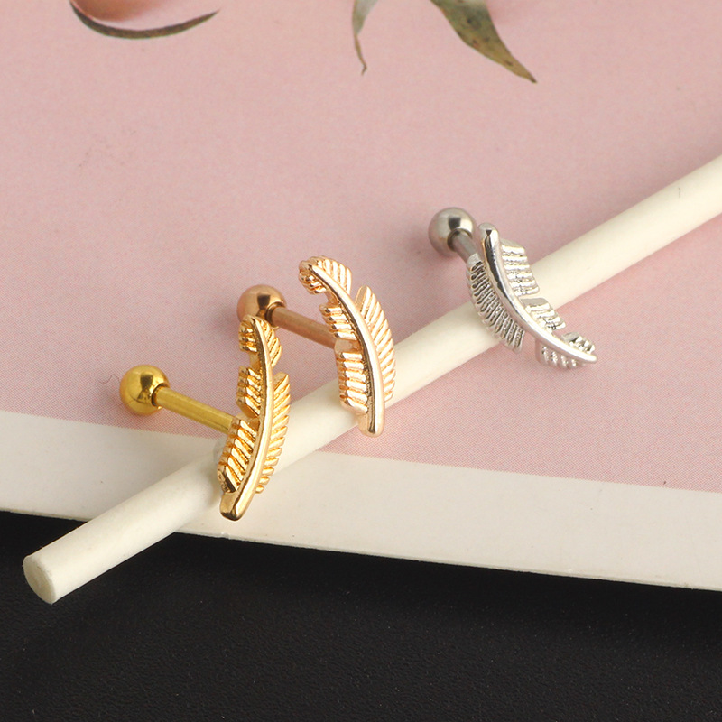 Leaf Tragus Earring 316L Surgical Steel Ear Bone Screw Ear Plug Piercing Jewelry - Image 5