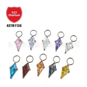 G23 Titanium ASTM F136 Ear Cartilage Stud with Kite Stone Pendant - Green Gem Body Jewelry