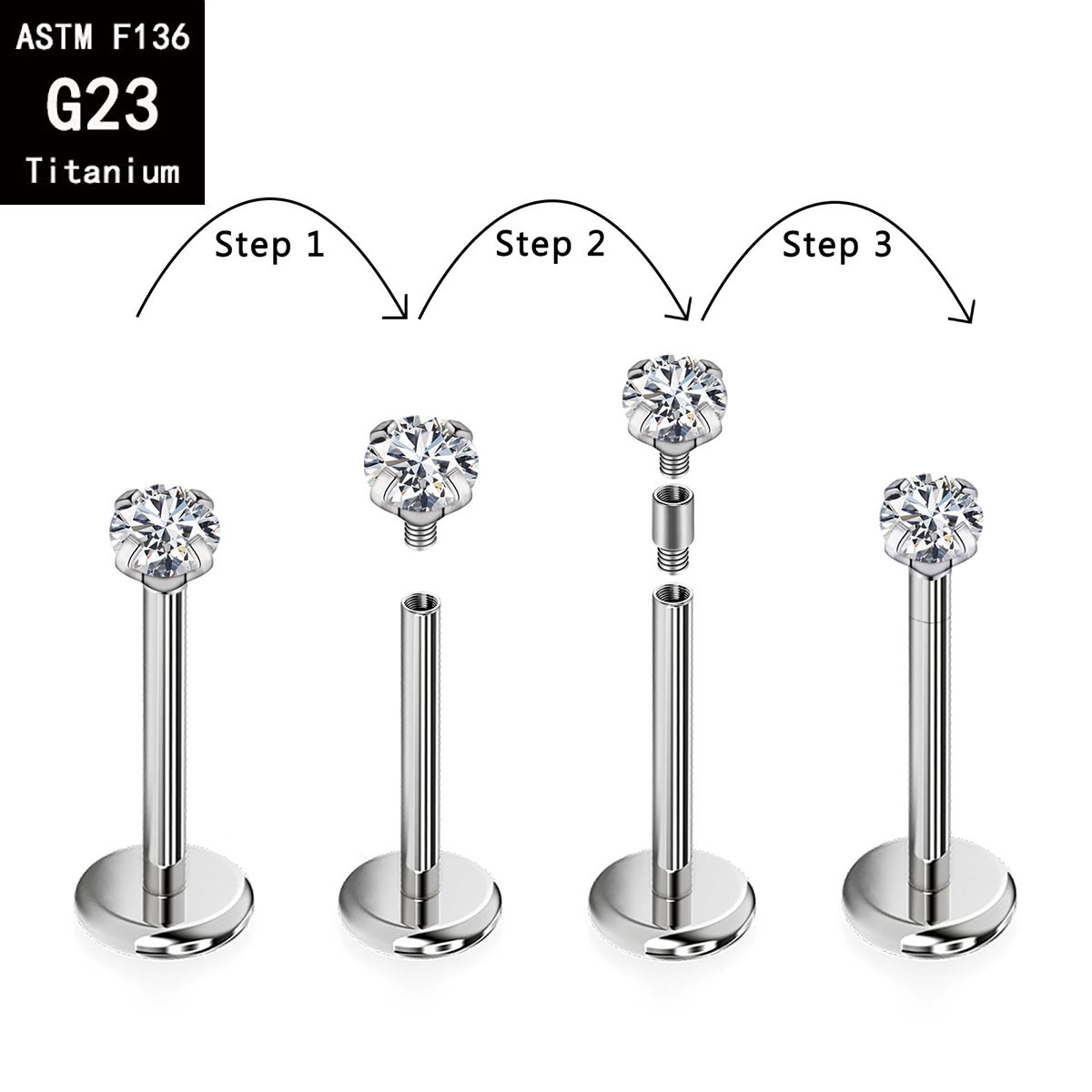G23 Titanium 2mm Extension Rod for F136 Titanium Internally Threaded Lip, Ear, Navel Piercing Accessories - Image 3