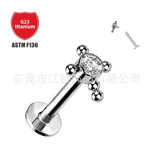 F136 Titanium Cross Earrings with 5A Zircon - G23 Titanium Alloy Cartilage Stud Ear Nails for Women Men