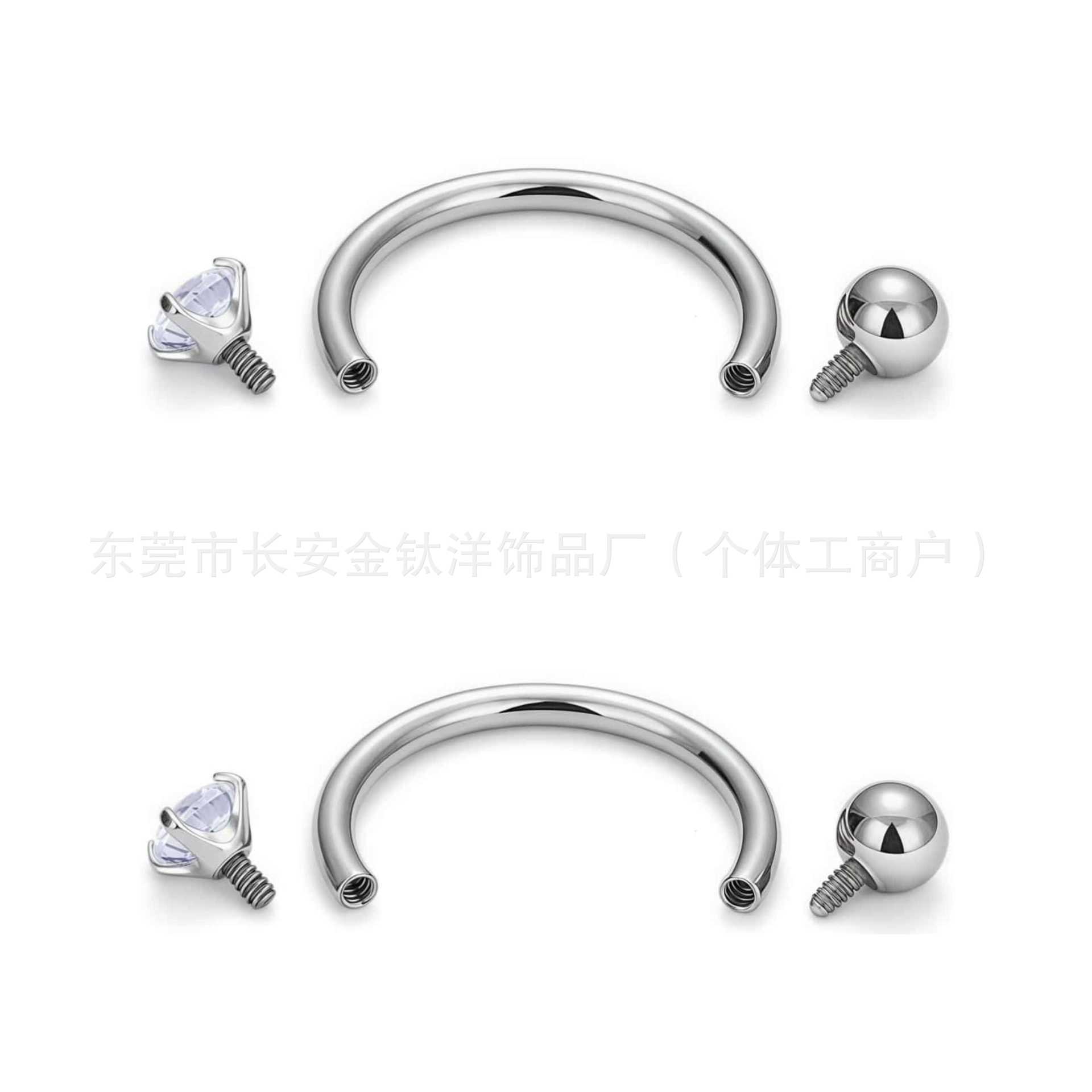 F136 Titanium Inner Thread Horseshoe Nose Ring with CZ Gem for Nose Lip Ear Body Piercing - Image 4
