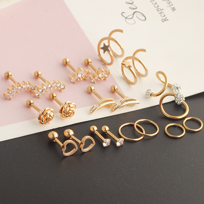 20-Piece 16G Body Piercing Jewelry Set - Simple Earrings, Ear Cuffs, Ear Nails, Cartilage Ear Bone Set, 3 Colors - Image 3