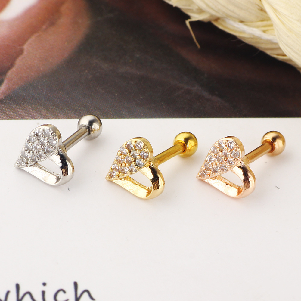 Zircon Stainless Steel Ear Bone Screw Earrings Lip Ring Love Piercing Jewelry - Image 5