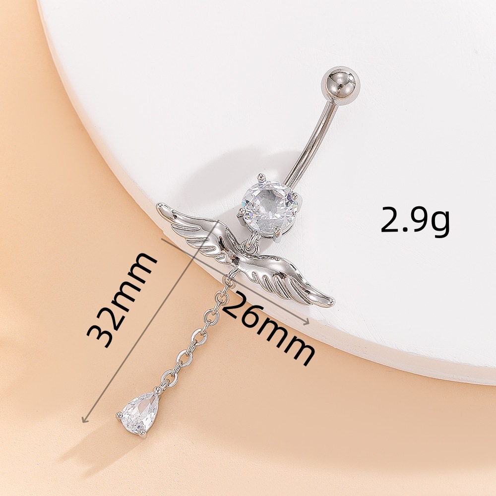 Gold Copper Inlaid Zircon Angel Wing Stainless Steel Pendant Belly Button Ring - Image 5