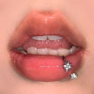 Heart of the Ocean Lip Ring Titanium Steel External Thread Zircon Labret Hoop Piercing Jewelry