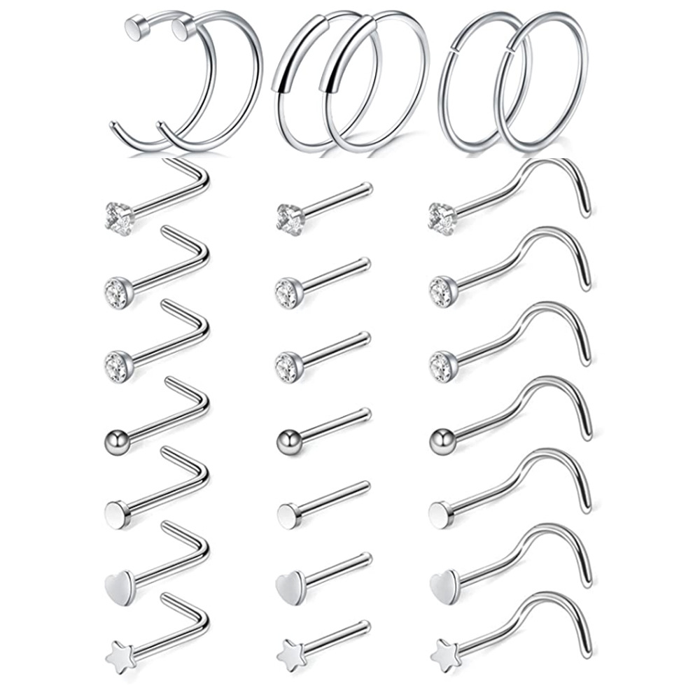 Stainless Steel Geometric Nose Stud Set - Body Piercing Jewelry Accessories Nose Ring Kit - Image 2