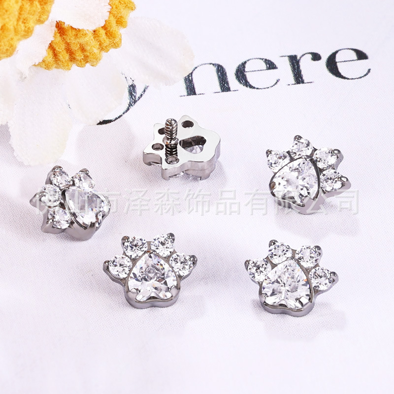 F136 Titanium Alloy Cat Claw Ear Studs, Ear Bone Studs, G23 Titanium Zirconia Lip Studs, Tongue Studs, Body Piercing Jewelry - Image 3