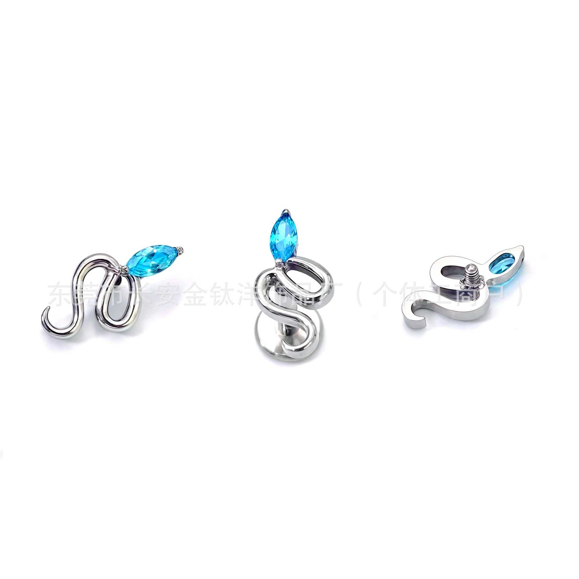 F136 Titanium Snake-Shaped Single Diamond Zircon Ear Stud Nose Stud Lip Stud G23 Titanium Alloy Body Piercing Jewelry Ear Bone Stud - Image 2