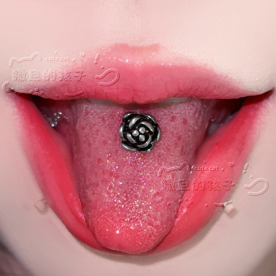 Satan's Child Black Knight Tongue Barbell 16mm 1.6mm Stainless Steel Drinkable Tongue Ring - Image 2