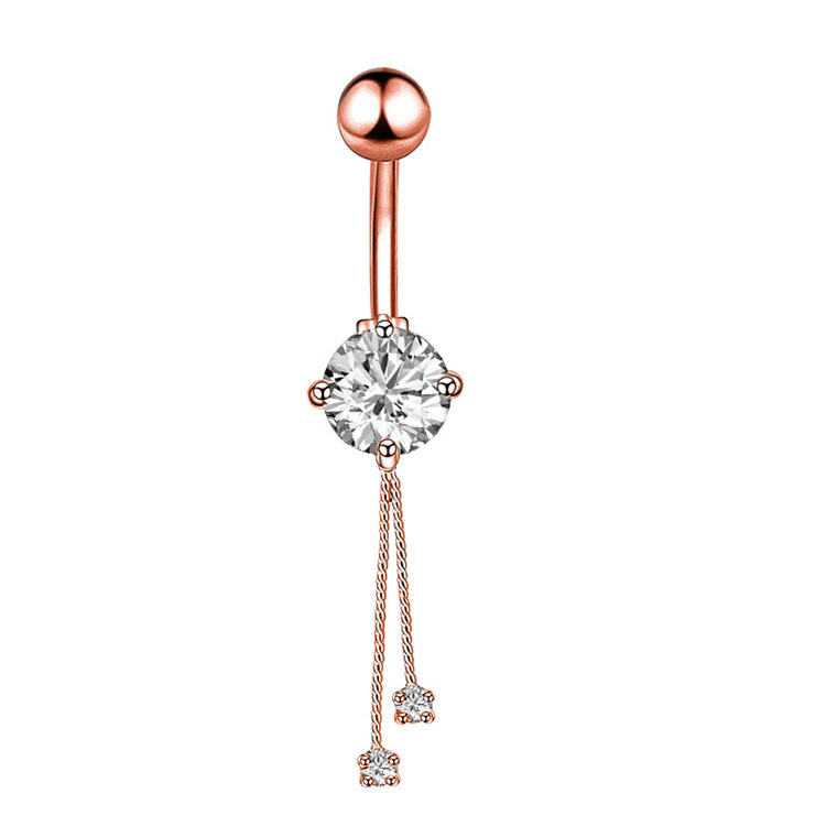 Rose Gold Round Crystal Dangle Belly Button Ring 316L Surgical Steel Belly Piercing Jewelry for Women Men - Image 3