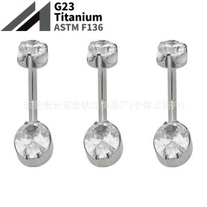 F136 Titanium Internal Thread Water Drop Full Diamond Zircon Navel Piercing Ring G23 Titanium Alloy Body Jewelry