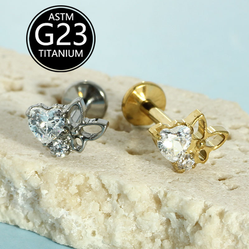 G23 Titanium Heart Lip Piercing Jewelry with Zircon - Labret Stud Cartilage Ear Bone Nail Wholesale - Image 4