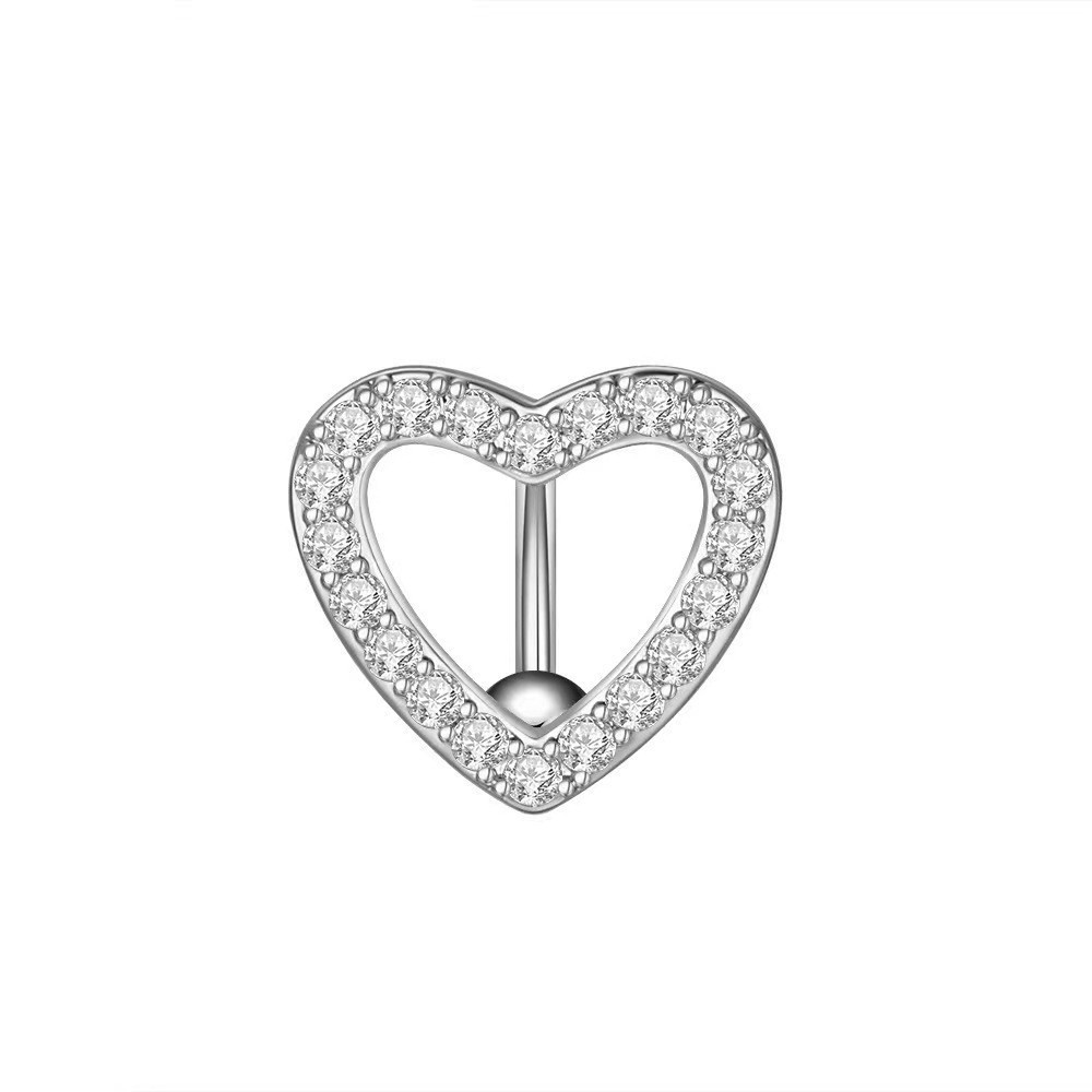 Heart-Shaped Stainless Steel Belly Button Ring with Zircon, Fashionable Women's Navel Piercing Jewelry - Image 5