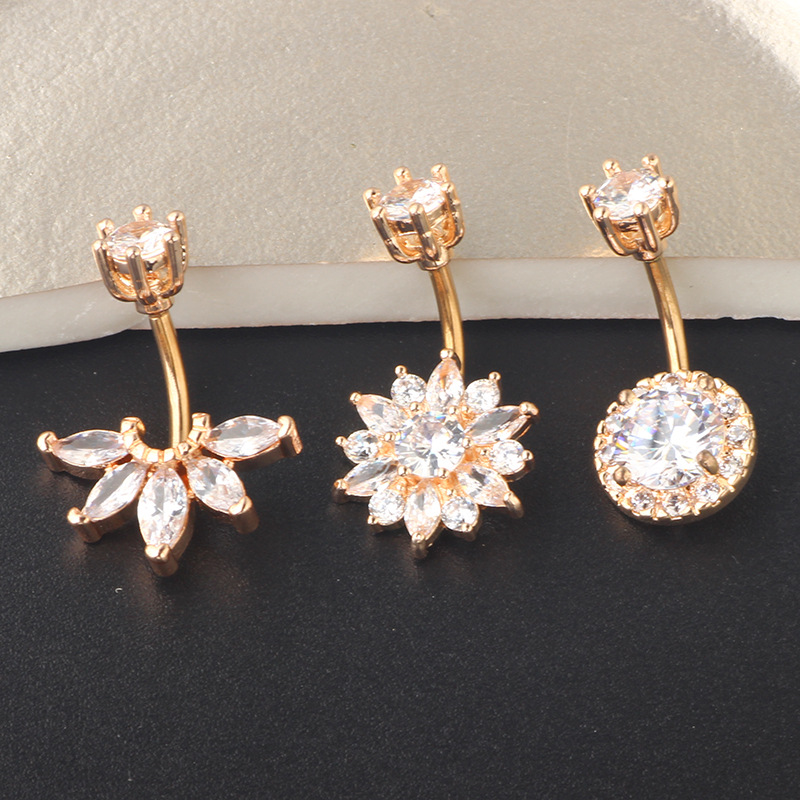Gold Crown CZ Zircon Belly Ring Set 3-Piece Stainless Steel Navel Piercing Jewelry - Image 5