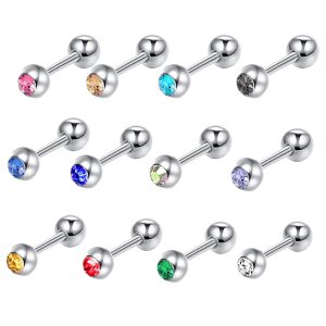 Stainless Steel Single Head Rhinestone Star Ear Stud Cartilage Piercing Jewelry 1.2*6*3 Straight Rod