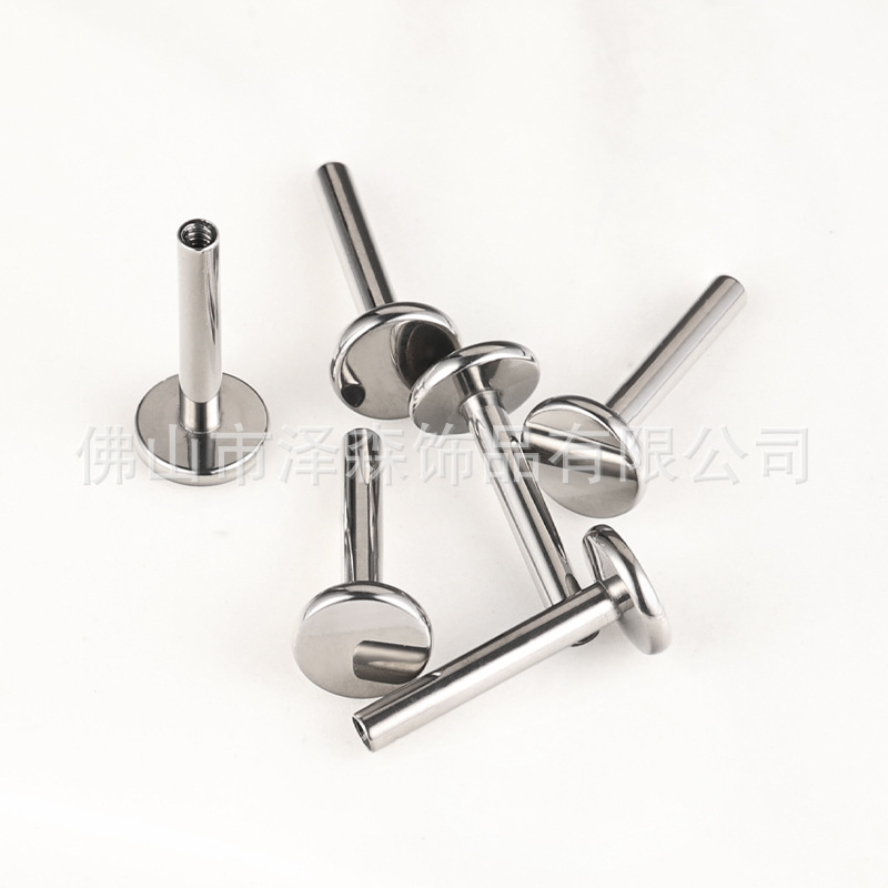 F136 Titanium Alloy Inner Thread Lip Labret Rod 1.2mm/1.0mm (16G/18G) Flat Bottom Stud - Image 3