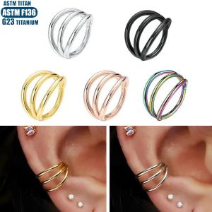 F136 Titanium Nose Ring with Hinge, Three-Pronged Seamless Open Ring for Ear Cartilage and Septum Piercing