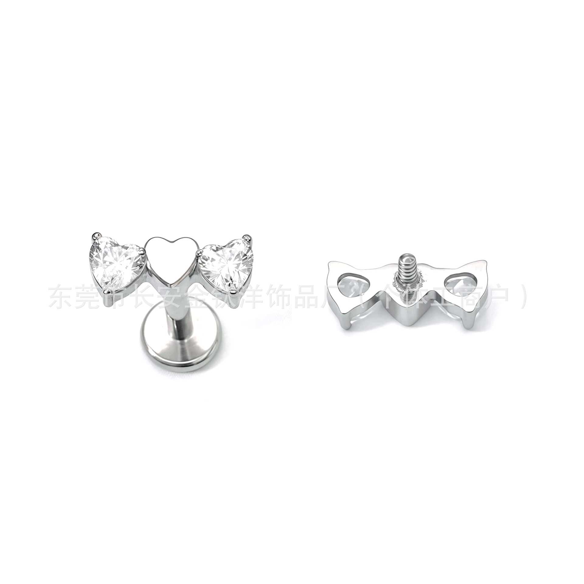F136 Titanium Internally Threaded Triple Heart Zirconia Stud Earrings - Cartilage Ear Bone Studs for Women Men - Image 3
