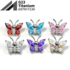 F136 Titanium Tentacle Butterfly Earrings with 5A Zircon - Flat Back Labret Stud for Ear Cartilage Helix Tragus Piercing