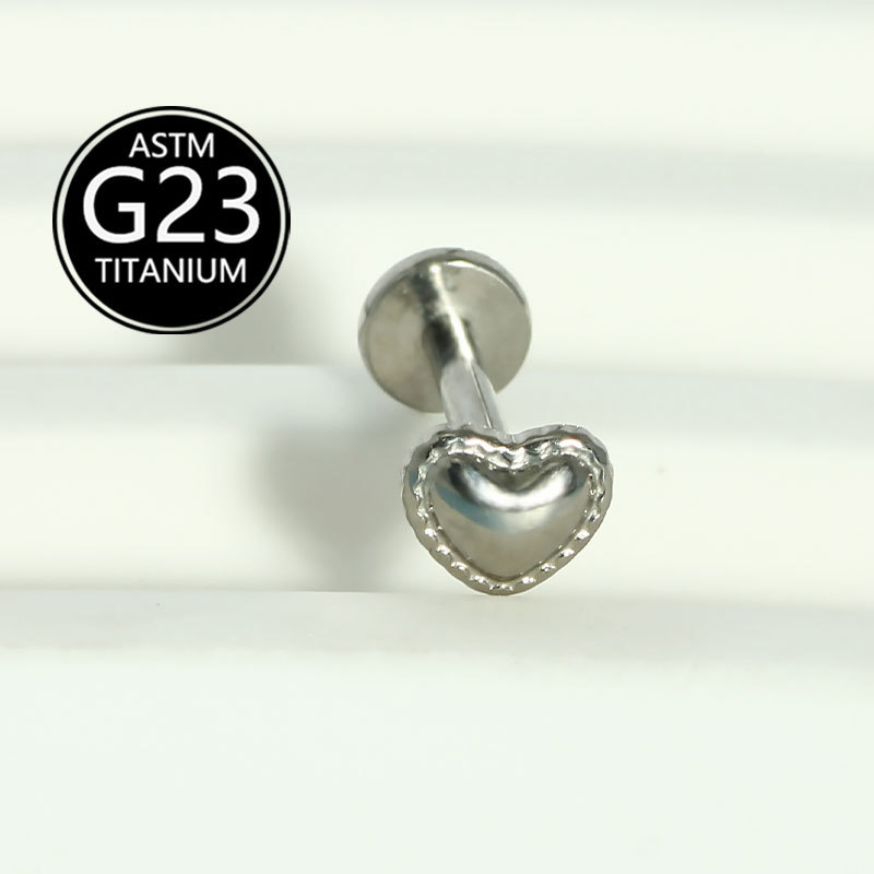 G23 Titanium Heart Shape Internal Thread Lip Piercing Labret Stud Ear Cartilage Jewelry - Image 5