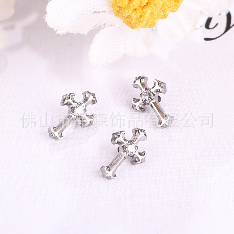 F136 Titanium Alloy Cross-Shaped Ear Studs, G23 Titanium Zirconia Lip Studs, Tongue Studs, Piercing Jewelry - Image 2