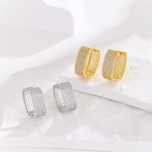 Geometric CZ Drop Earrings Gold Rectangle U-Shape Women's Light Luxury Fashion Ear Jewelry