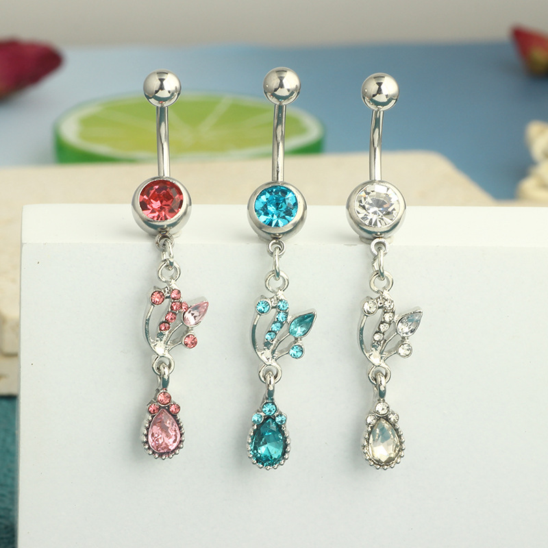 New Exquisite Heart Shape Stainless Steel Dangle Belly Ring Lanyard Navel Piercing Jewelry Blue - Image 4