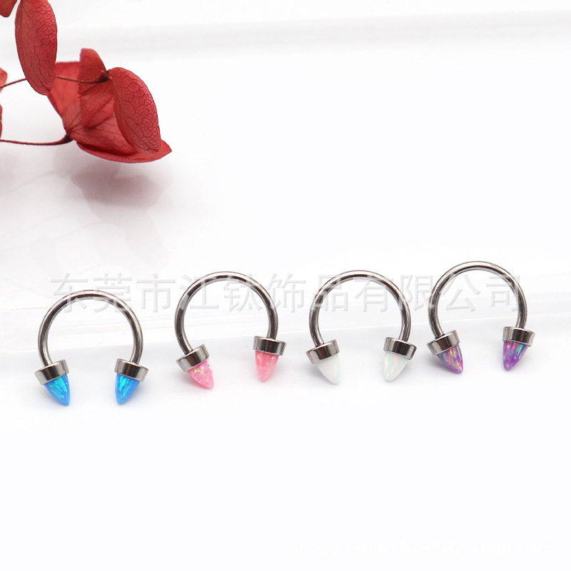 G23 Titanium Opal Nose Ring Sharp Cone Opal Nail Nose Stud - 16G 1.2mm x 12mm Bar Internal Thread Body Jewelry - Image 3
