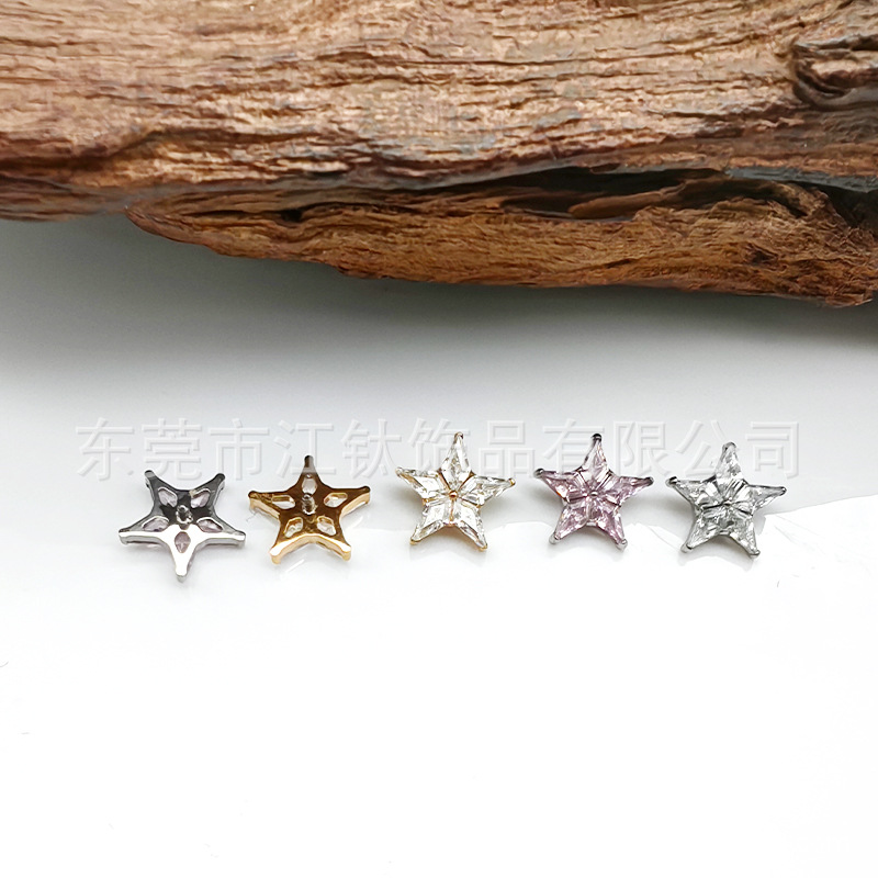 Titanium Five-Pointed Star Earring Stud Zircon Sea Star G23 ASTM F136 Cartilage Ear Piercing Jewelry Bone Nail - Image 3