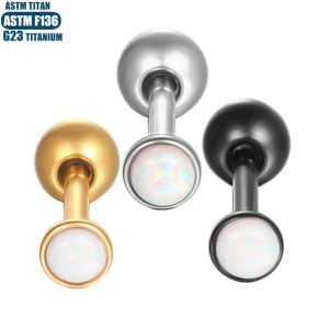 Black Opal Externally Threaded Lip Ring - F136 Titanium Lip Nail Piercing Jewelry for Ear, Septum, Cartilage, Tragus