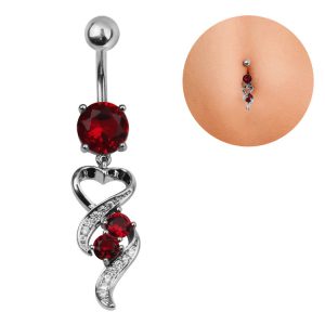 Stainless Steel Heart Flower Zircon Belly Button Navel Ring Dangle Piercing Jewelry