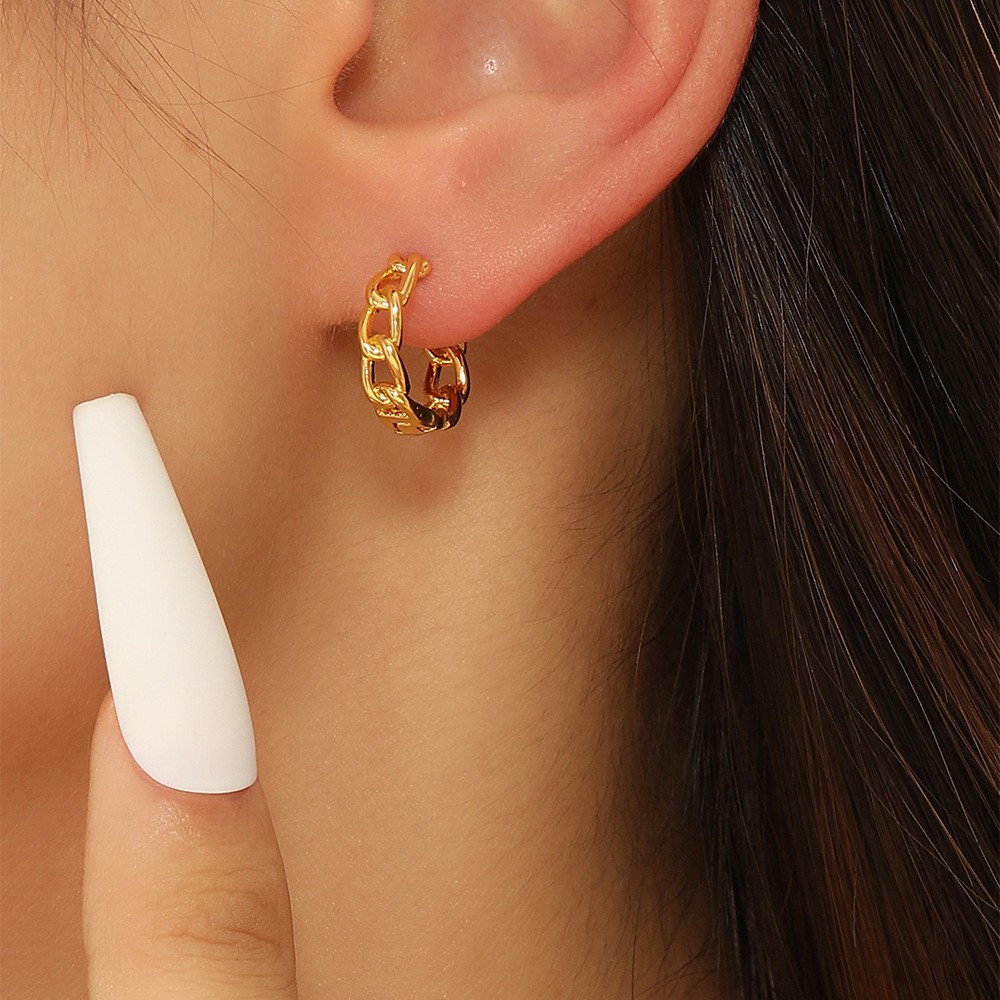 French Earrings Women's Chain Earrings Light Luxury Ins Style Geometric Design Circle Ear Buckle - Image 4